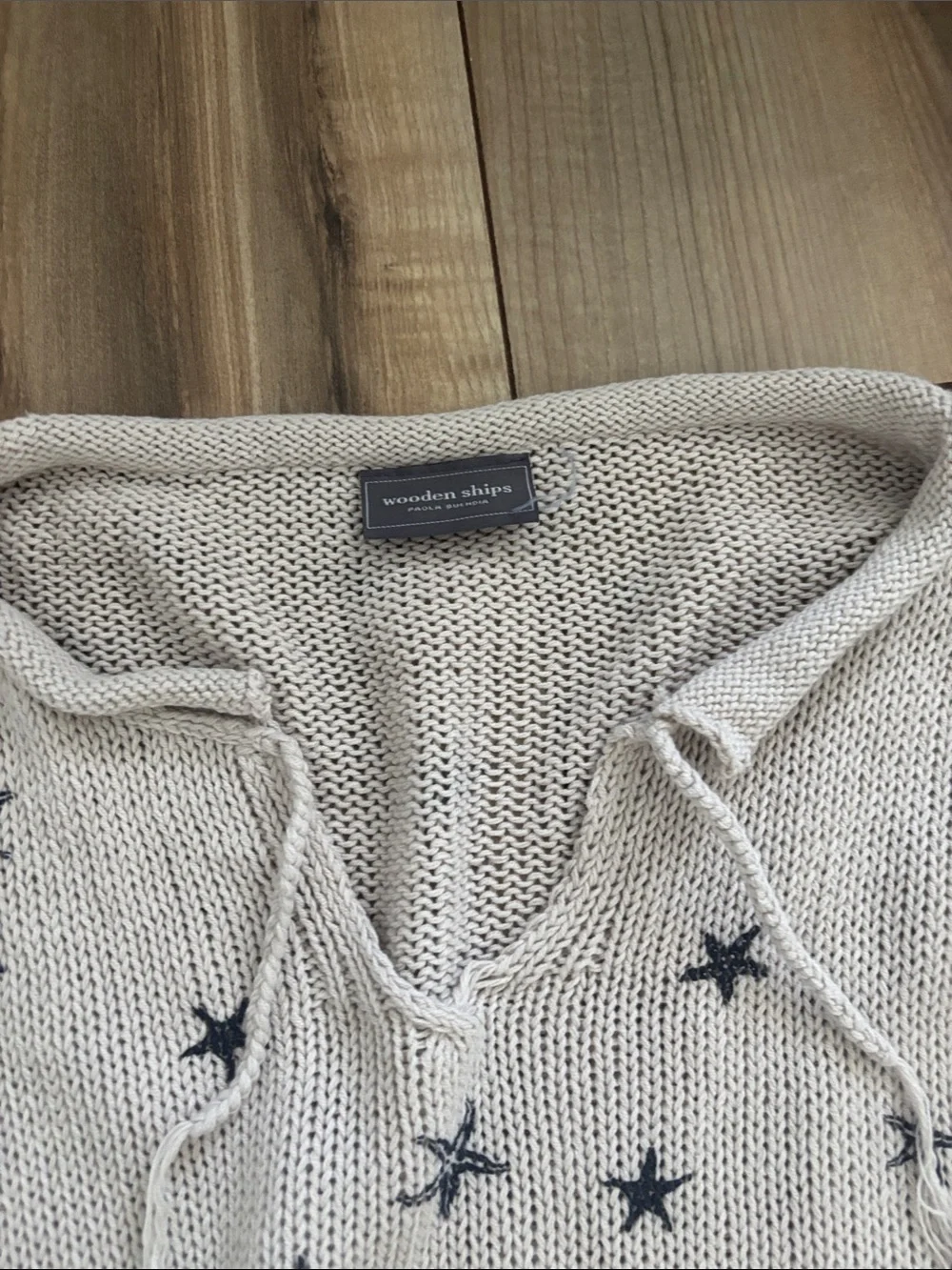 WOODEN SHIPS STARFISH SEA STAR Beach coastal SWEATER Sz MED / LARGE Beige Crop